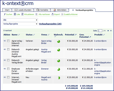 Listenansicht im CRM