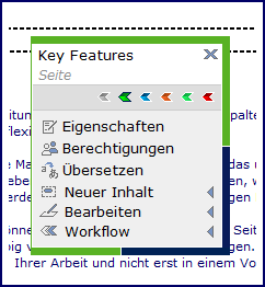 Kontextmenü eines Elements (Seite)